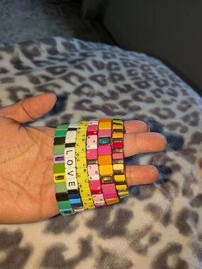 Colorful Tile Stretch Bracelets with 'LOVE' Letter Beads
